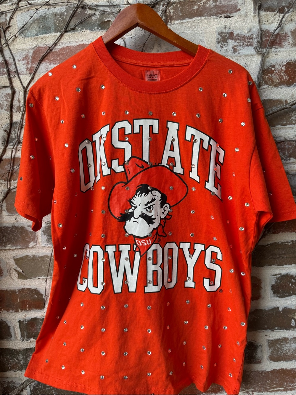 Gameday Couture OSU Oklahoma State Cowboys Oversized Rhinestone Tee XS